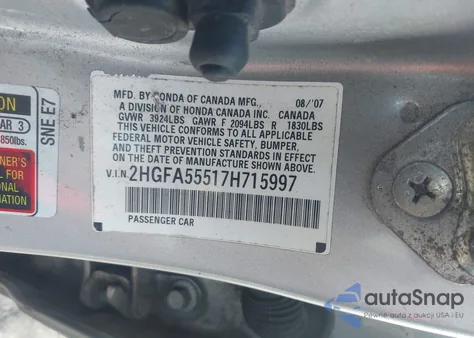 2007 Honda Civic Si из США, поврежденный, VIN 2HGFA55517H715997